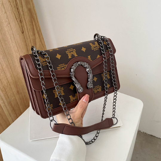 Women's Chain Small Brown Leather Crossbody Bag