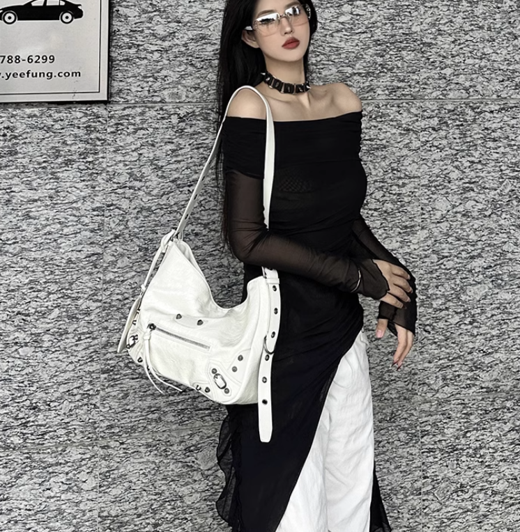 MELEDIK Dream Latick Millennium Hot Girl Motorcycle Rivet Bag Trendy Tote Underarm Single Shoulder Cross Bag