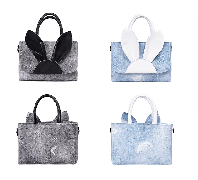 Rebirth Color Block Rabbit Denim Tote Bag