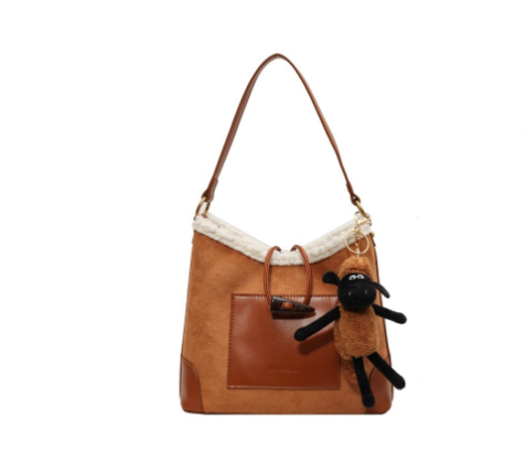 Lamb Wool Bucket Shoulder Bag Set