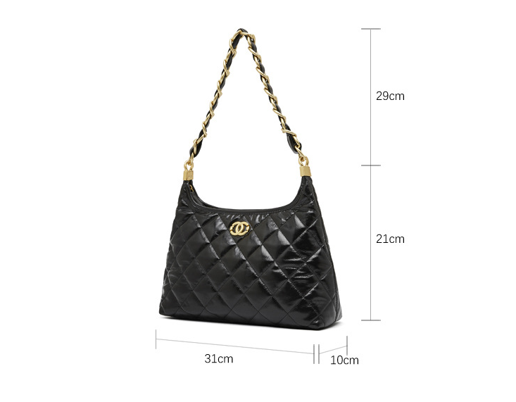 New Xiaoxiangfeng genuine leather shoulder playful leather bag with high-end feel, thick chain hobo armpit bag, diamond grid chain bag