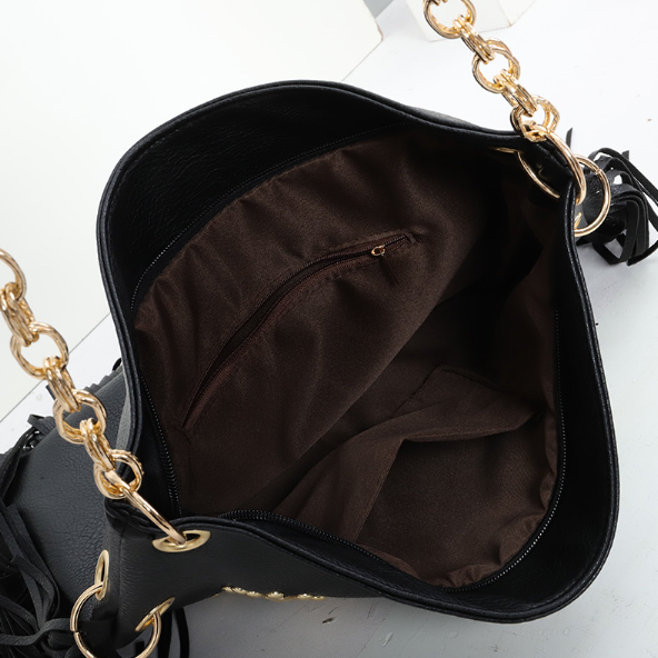 Soft Leather Crossbody Bag with Tassel