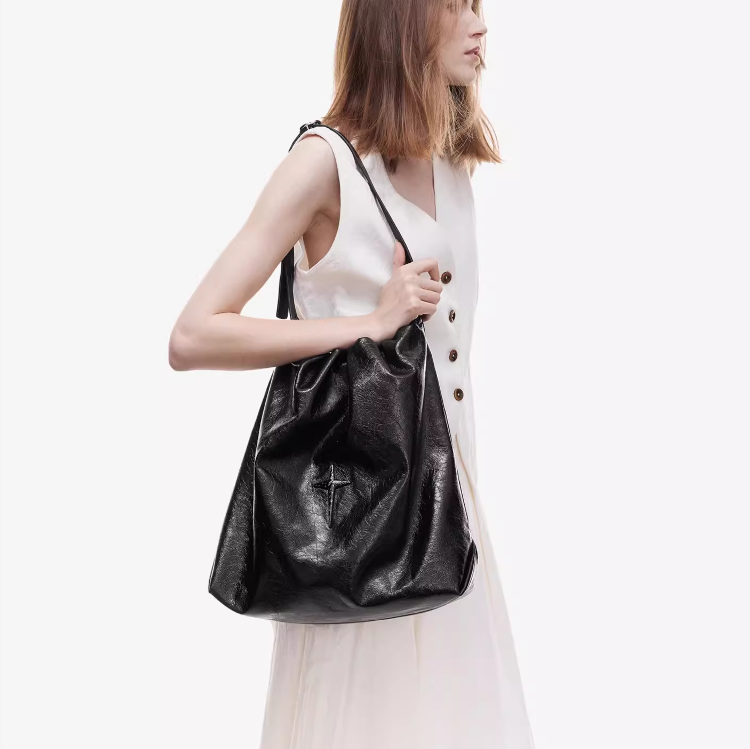 Unifine's new garbage bag bag, genuine leather shoulder crossbody tote bag, women's large capacity commuting hobo bag