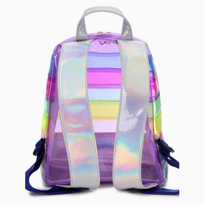 Medium Unicorn Rainbow Striped Laser PVC Backpack