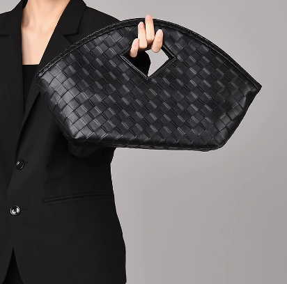 Soft Black Leisure Clutch Woven Tote Bag