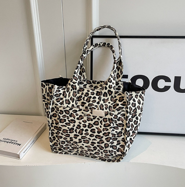 Oversized Leopard Prints Shoulder Bags for Women Deformable Canvas Large Capacity Shopping Totes