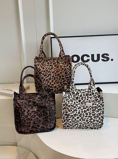 Oversized Leopard Prints Shoulder Bags for Women Deformable Canvas Large Capacity Shopping Totes