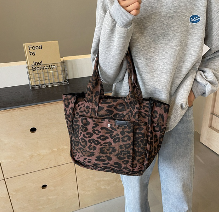 Oversized Leopard Prints Shoulder Bags for Women Deformable Canvas Large Capacity Shopping Totes