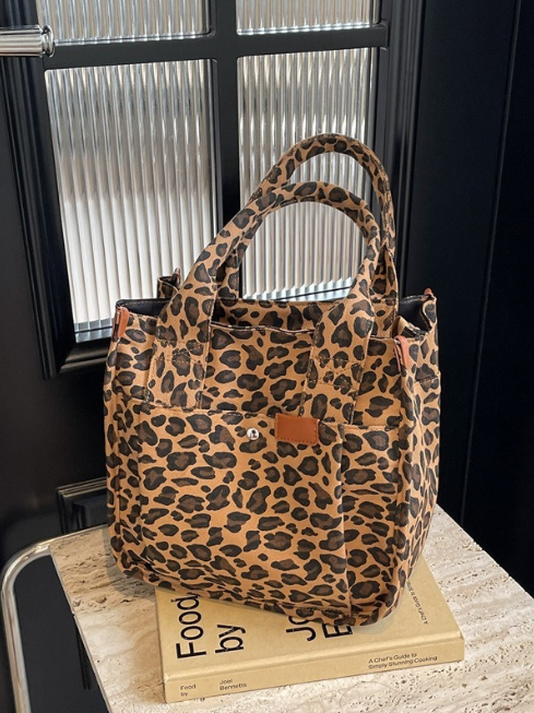 Oversized Leopard Prints Shoulder Bags for Women Deformable Canvas Large Capacity Shopping Totes