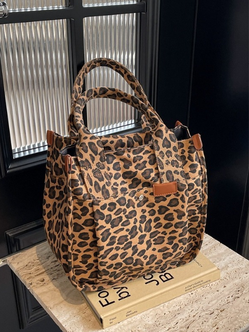 Oversized Leopard Prints Shoulder Bags for Women Deformable Canvas Large Capacity Shopping Totes