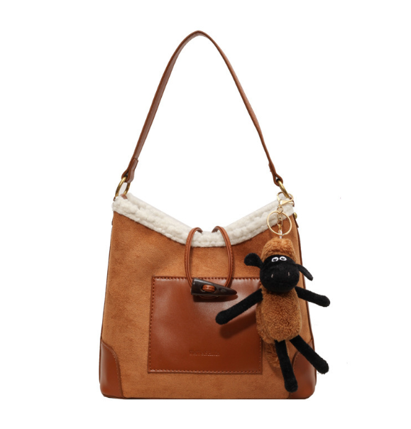 Lamb Wool Bucket Shoulder Bag Set