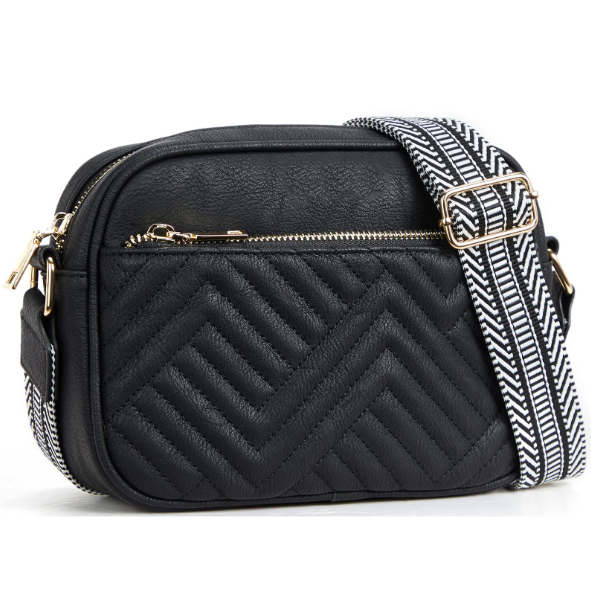 Small Leather Quilted Crossbody Bags for Women with Wide Strap