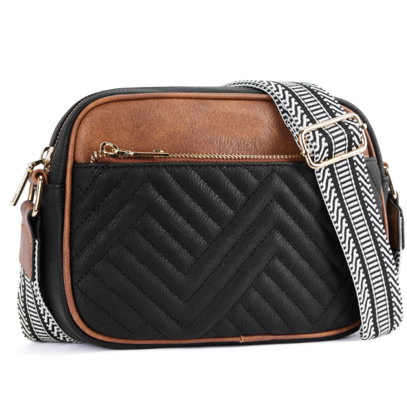 Small Leather Quilted Crossbody Bags for Women with Wide Strap