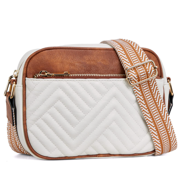 Small Leather Quilted Crossbody Bags for Women with Wide Strap