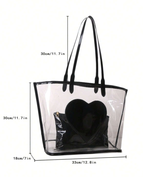 Transparent Tote Bag With Heart Pattern