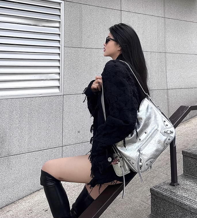 MELEDIK Dream Latick Millennium Hot Girl Motorcycle Rivet Bag Trendy Tote Underarm Single Shoulder Cross Bag