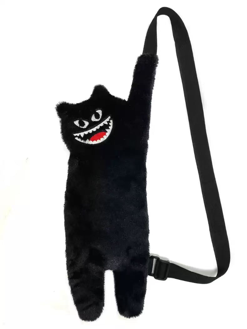 TB06 Independently designed black cat and monster original niche bag, cute and funny plush crossbody bag, embroidered armpit bag for women