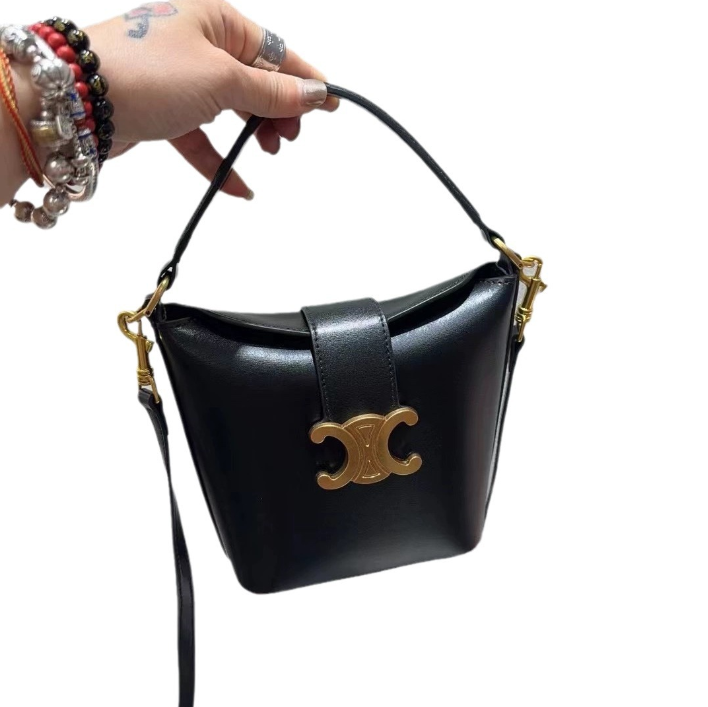 Calfskin Leather Black Mini Bucket Bag