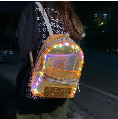 Cute Pink Girl Jelly transparent LED Backpack