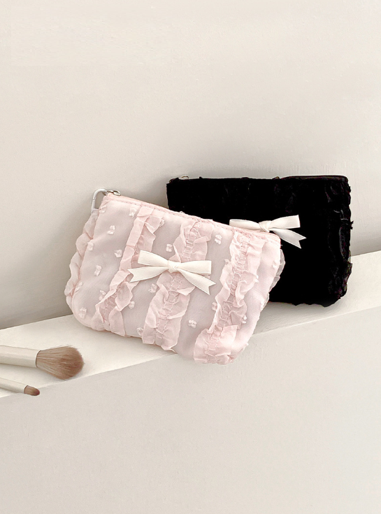 Lace Bow Canvas Zipper Coin Purse