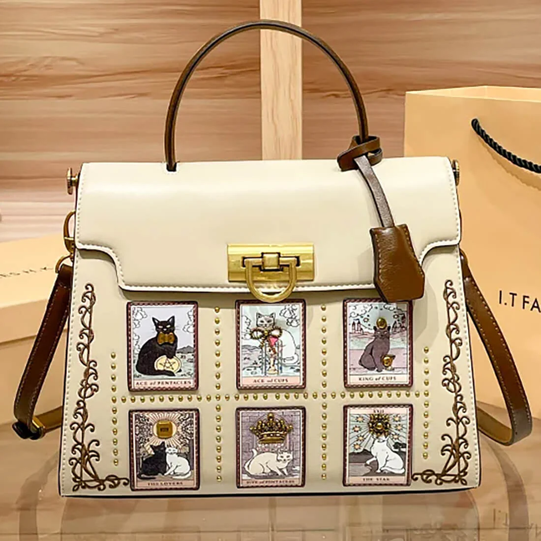 Magic Cat Handbag,Fashion niche Kelly bag, large capacity commuting handheld platinum bag wholesale