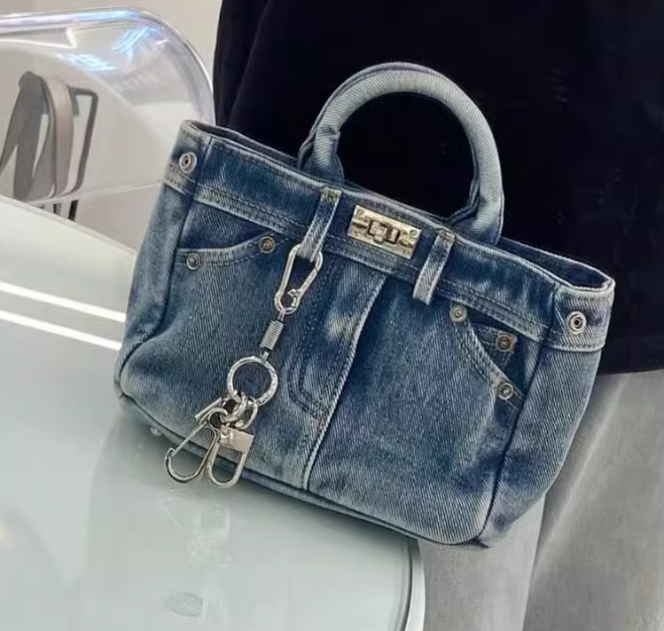 Blue Ladies Tote Jean Shoulder Bag