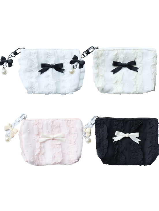 Lace Bow Canvas Zipper Coin Purse