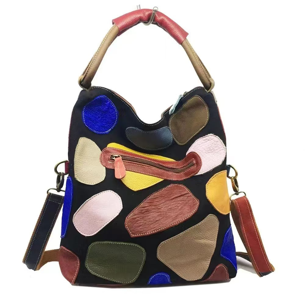 PD05 Colorful cowhide bucket bag, new genuine leather tote bag, fashionable European and American shoulder bag, casual crossbody bag, hand-held large bag