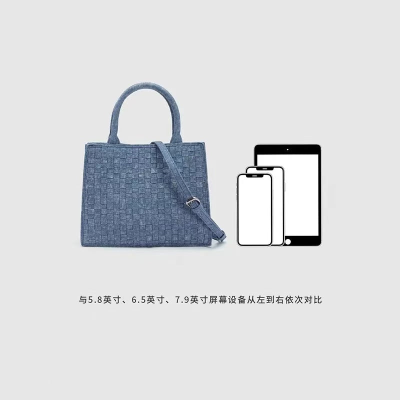 Ricccibags New Grid Denim Woven Tote Bag