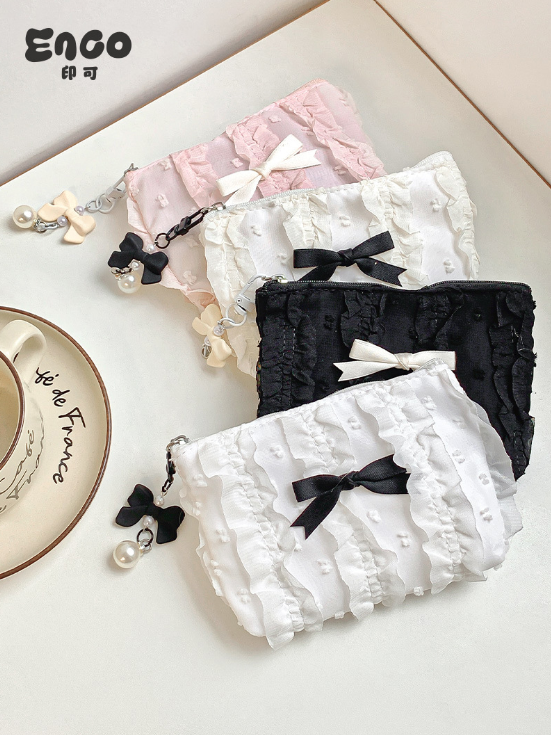 Lace Bow Canvas Zipper Coin Purse