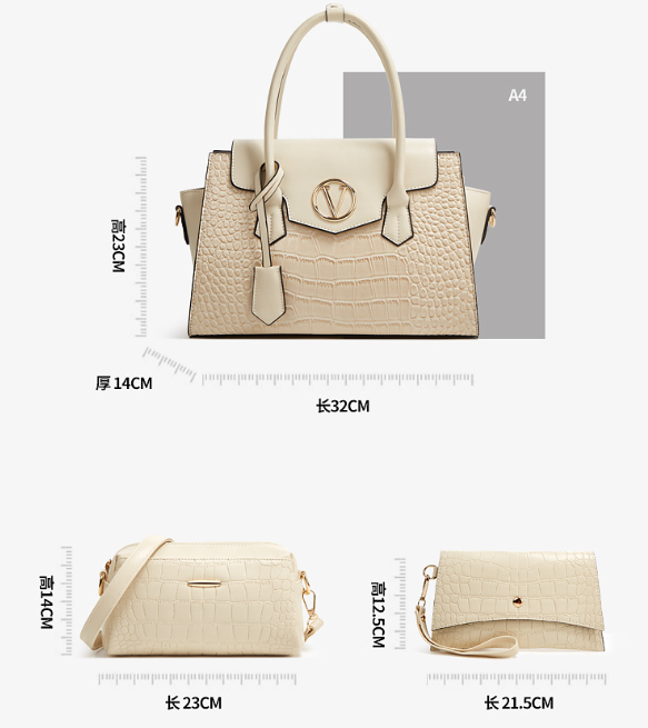 3pcs Crocodile Embossed Bag Set, Women's Fashion Tote Bag With Crossbody Bag & Clutch Bag