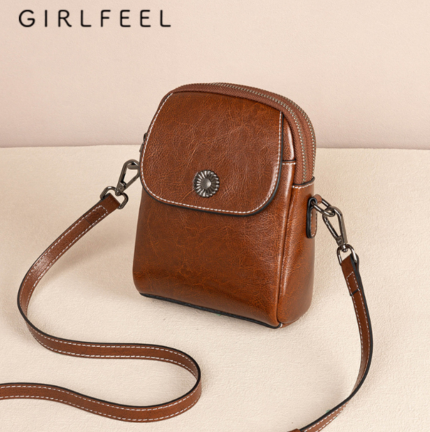 AL04 New trendy leather women's bag, cowhide fashion phone bag, retro shoulder bag, crossbody bag