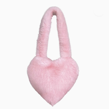 Sweet Pink Fur Heart Shaped Crossbody Purse