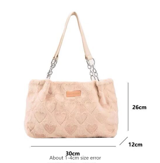 Pink Plush Commuting Shoulder Bags Heart