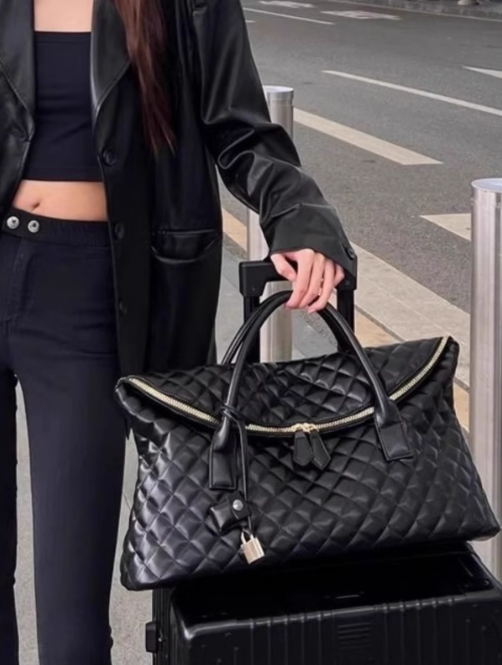 Oversized Leather Bag, Quilted Shoulder Bag