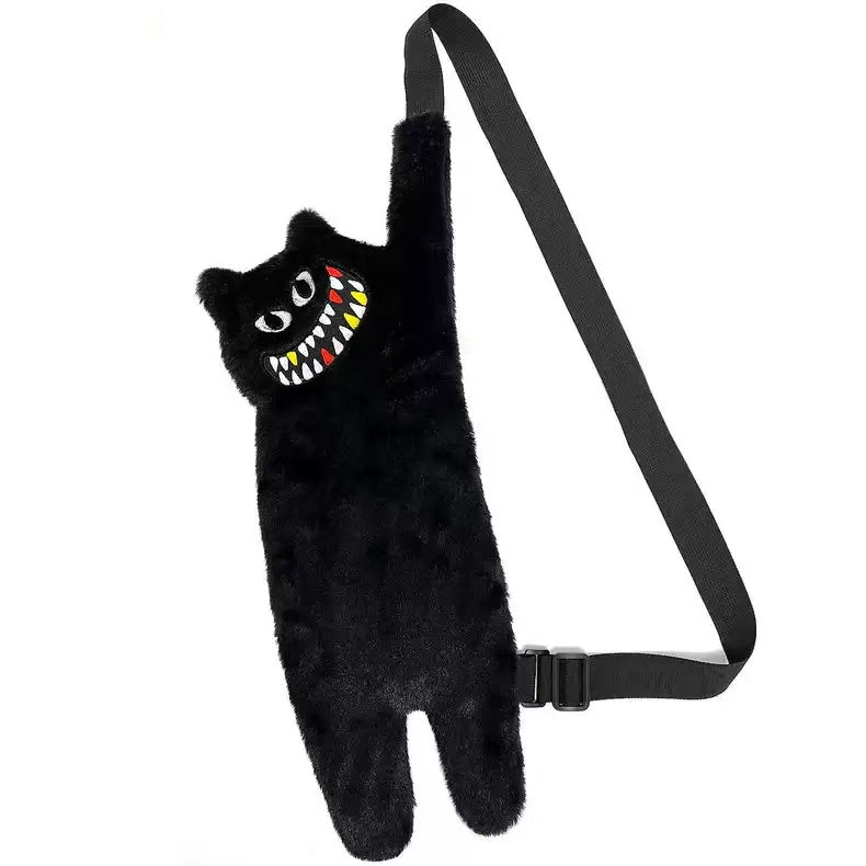 TB06 Independently designed black cat and monster original niche bag, cute and funny plush crossbody bag, embroidered armpit bag for women