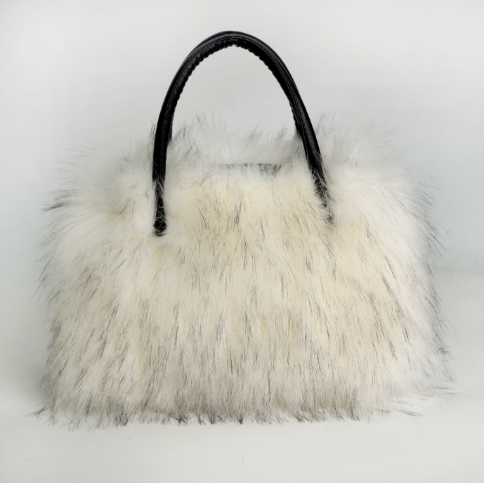 New European and American handbag for women, high-end sensory square plush bag, imitation fur raccoon fur handbag, large capacity