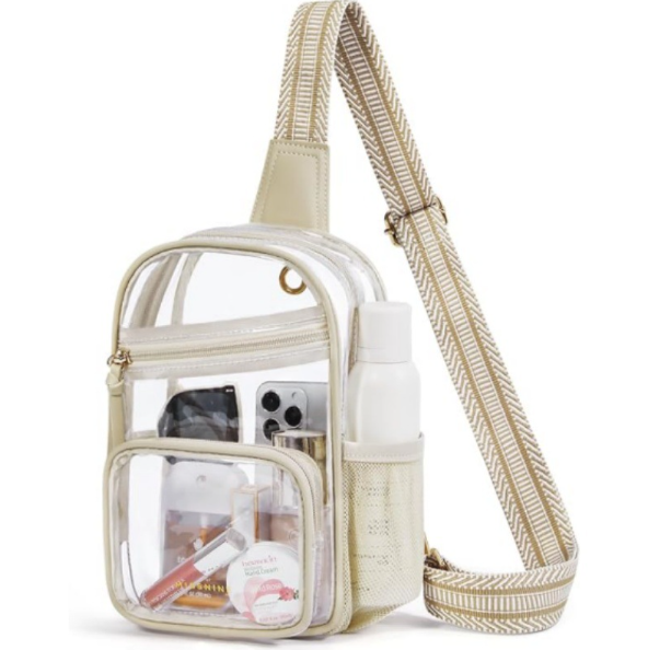 Mesh Pocket Clear Bag Crossbody with Knitted Chest Strap