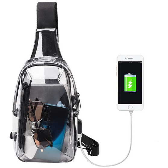 Small Transparent Stadium Crossbody Bag with USB Charing