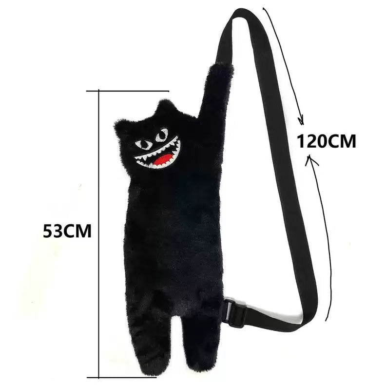 TB06 Independently designed black cat and monster original niche bag, cute and funny plush crossbody bag, embroidered armpit bag for women