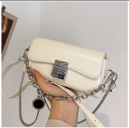 Fashionable commuting fishbone chain crossbody bag, internet famous and popular, lock buckle and stick bag