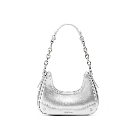 SMTING Charm Magnetic Field Silver Small Bag Underarm Bag Female Niche Design Sense Cowhide Single Shoulder Cross Shoulder Crescent Bag