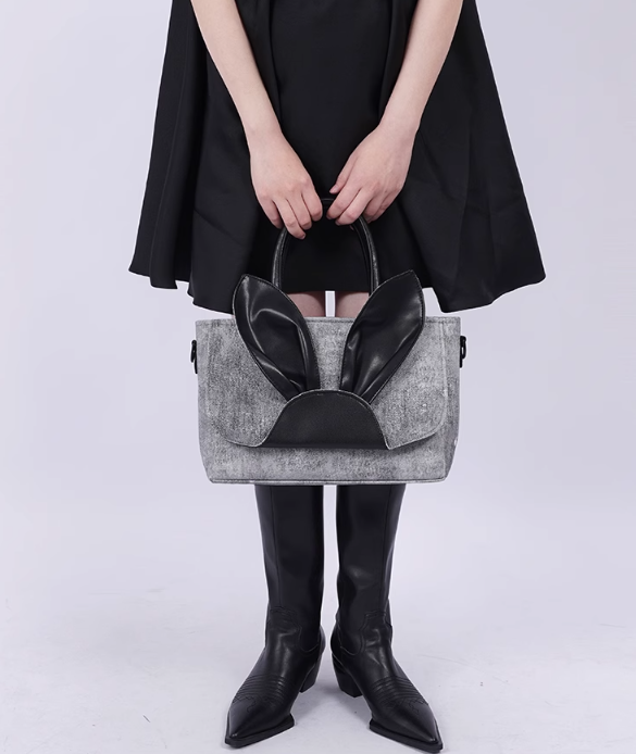 Rebirth Color Block Rabbit Denim Tote Bag