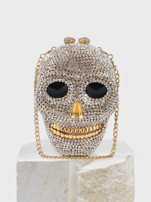 Gold/Clear Skull Head Clutch Halloween Treat Bags