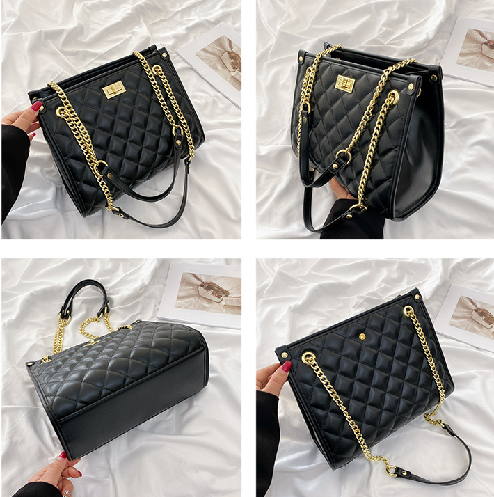 Genuine leather women's bag New diamond grid chain bag Female shoulder bag Fashionable large capacity crossbody versatile single bag Shoulder tote bag