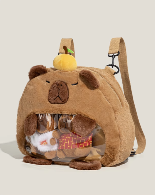 Creative Camping Animal Plush Backpack with Clear Window