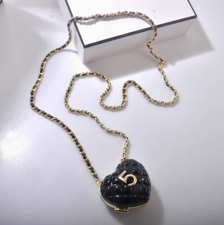 cc Locket Long Pendant Necklace Heart Shaped Purse