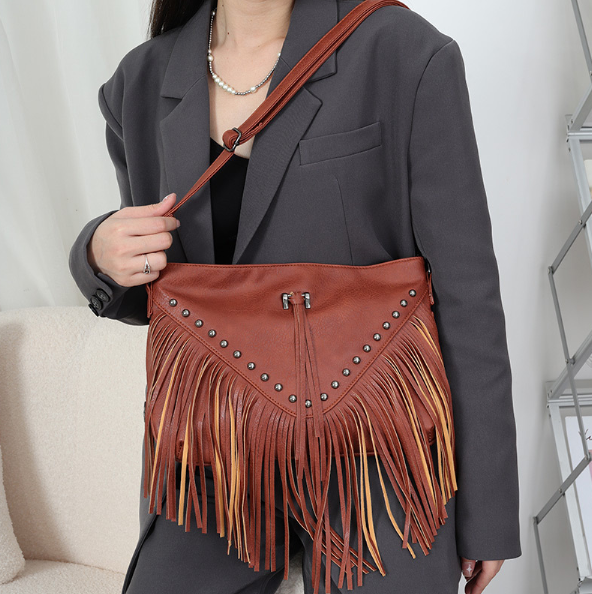 Riccci Stylish Rivet Tassel Crossbody Bag