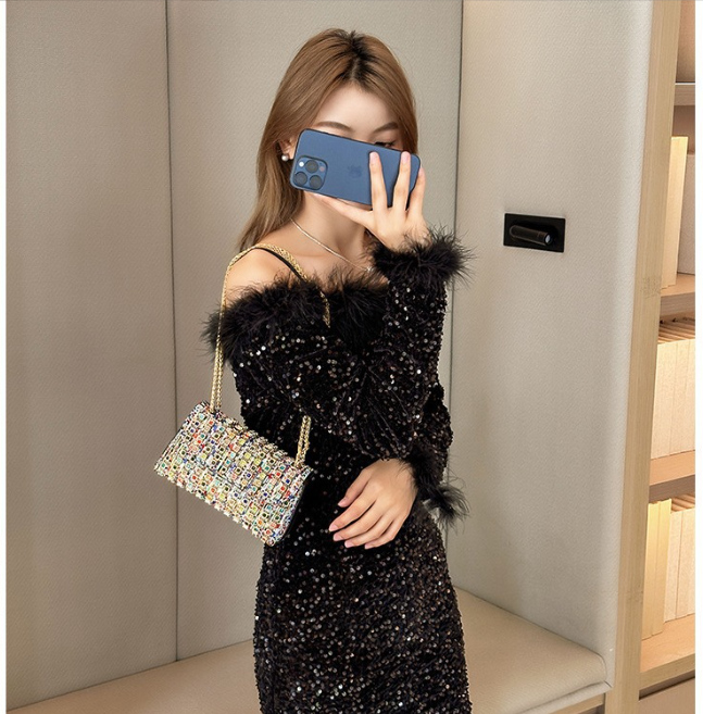 New European and American retro armpit bag, casual and fashionable rhinestone small bag, niche single shoulder bag, crossbody dinner bag