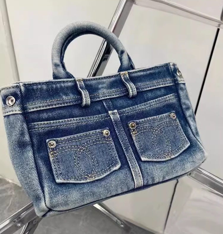 Blue Ladies Tote Jean Shoulder Bag